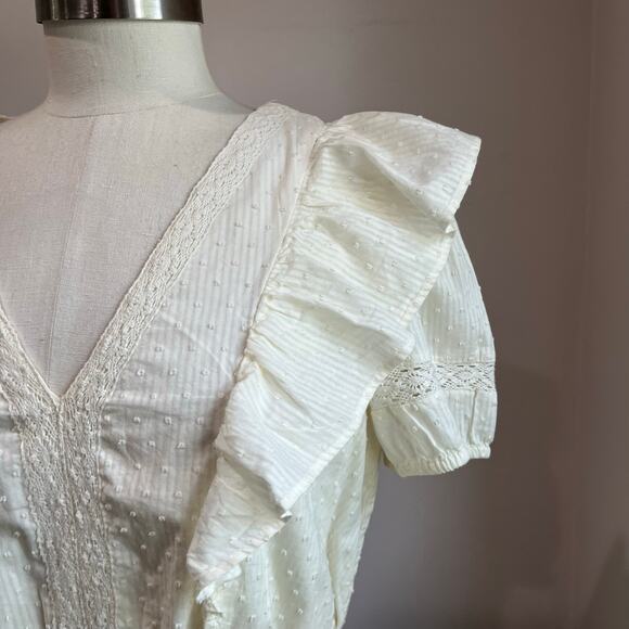 Lauren Conrad V Neck Cream Ruffle Cottagecore Mini Dress Sz M - Picture 5 of 8